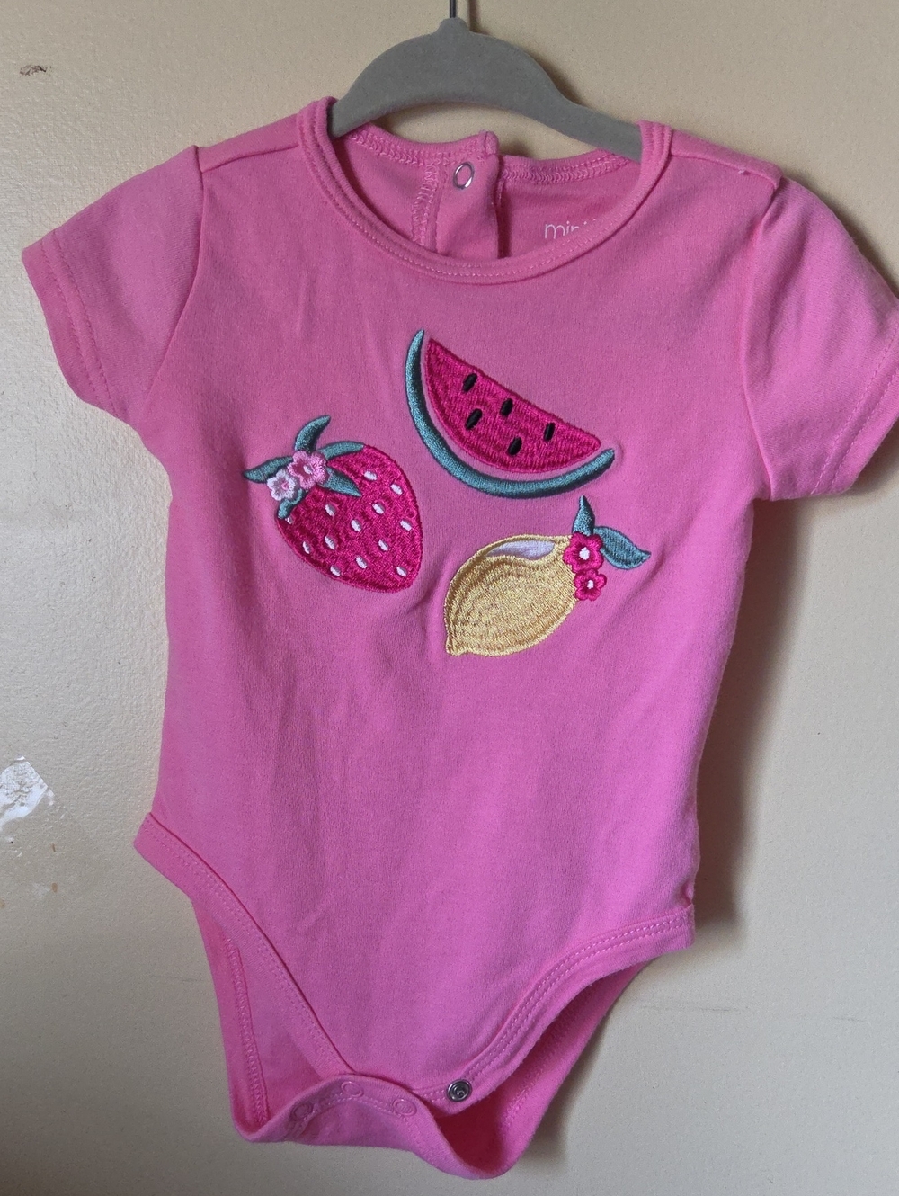 Mini Bean Pink Baby Girl Fruit Onesie 6-9M